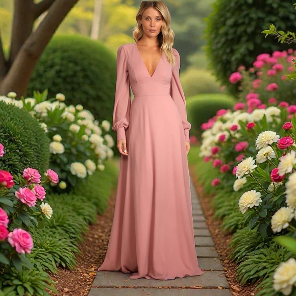 Lulus Dresses & Skirts - Lulu's Blush Long Sleeve Open Back Maxi Dress Dress Romantic Elegant Occasion